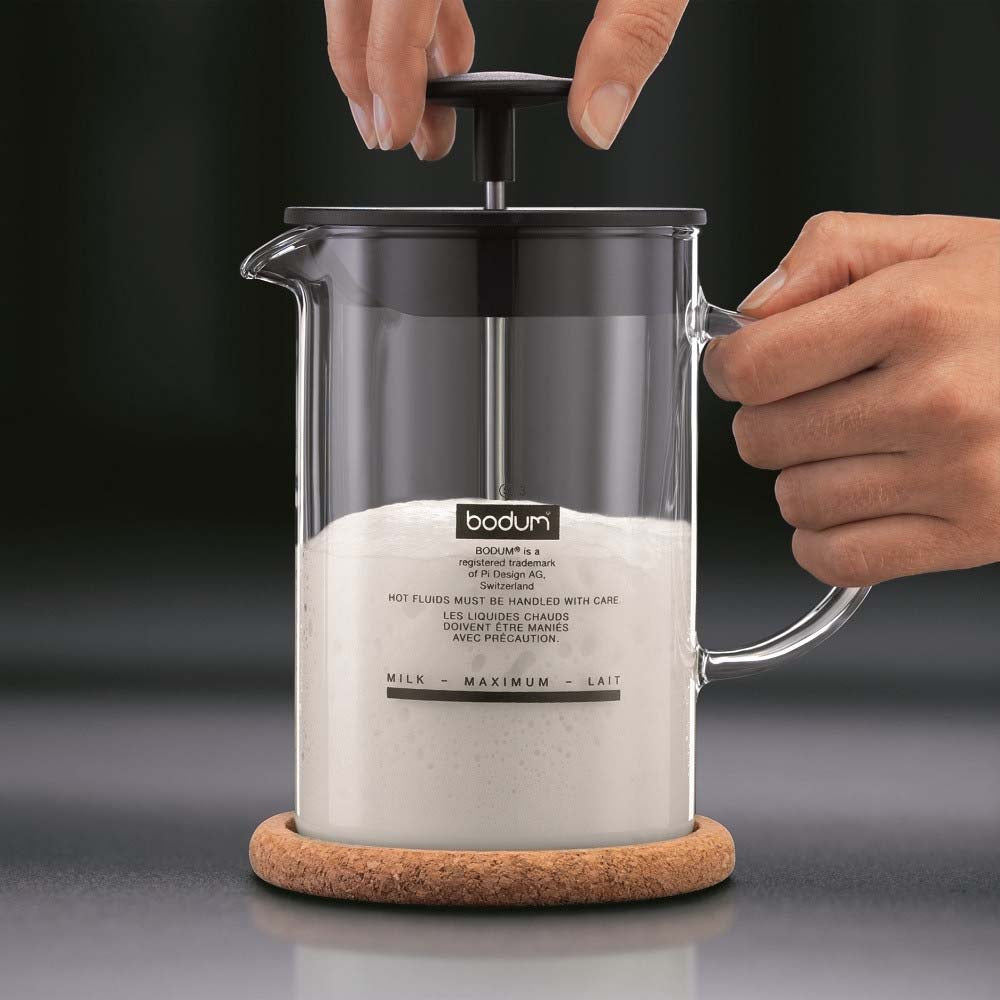 Bodum Latteo Milk Frother with Glass Handle Black 250ml. In less than 30 seconds you can easily whip your preheated milk into the airy foam.