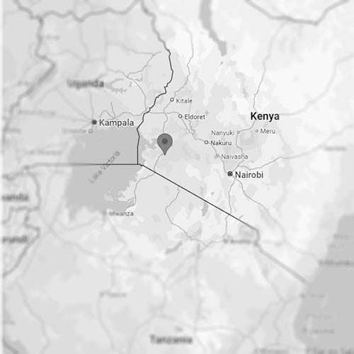 Map showing the coffee-growing regions of Kenya, known for fruity and bright coffee beans.