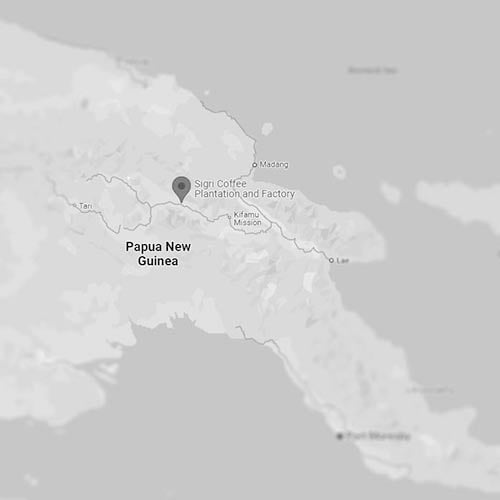 Map highlighting the Sigri region in Papua New Guinea, home to specialty coffee beans.