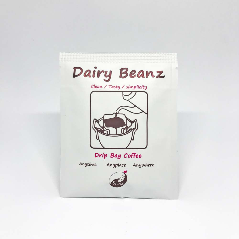 The front view of a single pack of Beanz Drip disposable drip bag coffee.