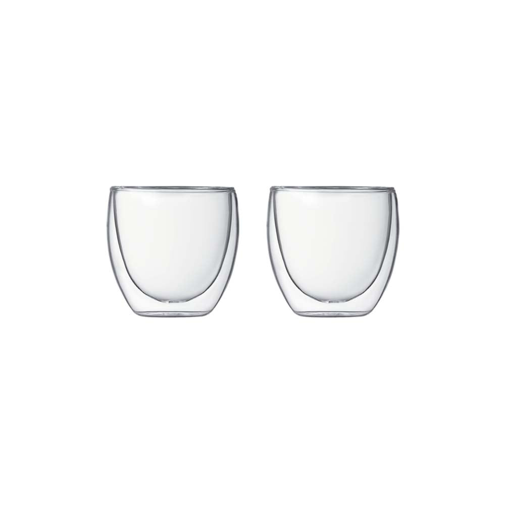A set of two BODUM’s proprietary Double Wall Glasses feature two walls of borosilicate glass, creating a highly effective layer of insulation.