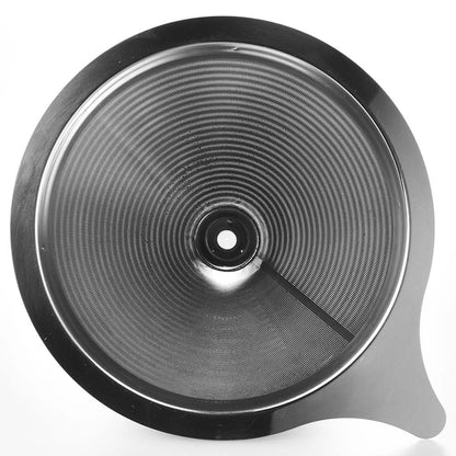 The Hario Metal Dripper with Decanter shows the dripper is an all stainless steel cone dripper.