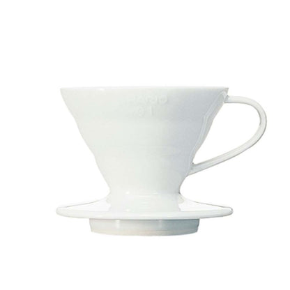 V60 Hario white 01 cup ceramic dripper.  It's exquisite in its design.