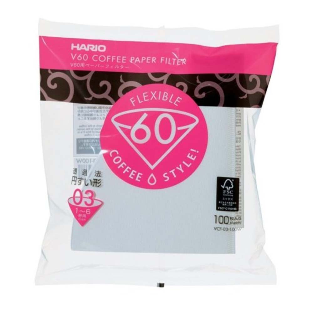 Hario V60 Filter Paper for 03 Dripper - 100pk, Specially designed for the V60 brewing system, these filter papers are created to allow for a responsive flow rate and the ultimate brew. 