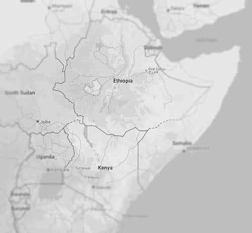 Map highlighting the Limu Oromia region in Ethiopia, known for its floral and fruity coffee beans.