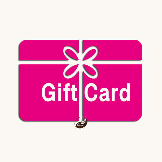 A pink gift card featuring the Dairy Beanz logo with white "Gift Card" text.