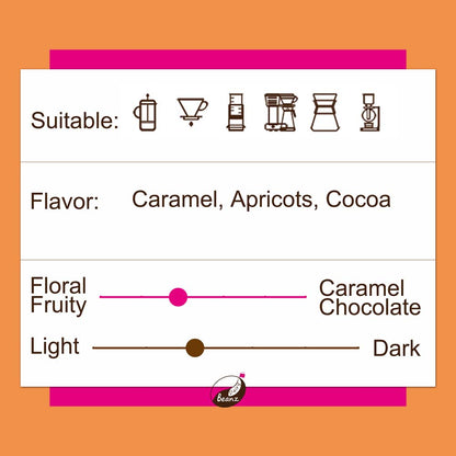 Information about 'PNG Sigri' coffee beans, highlighting suitable brew methods, flavor notes, and medium light roast level.